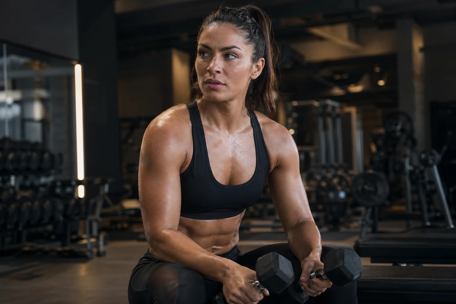 Athlete training with focus in a gym setting